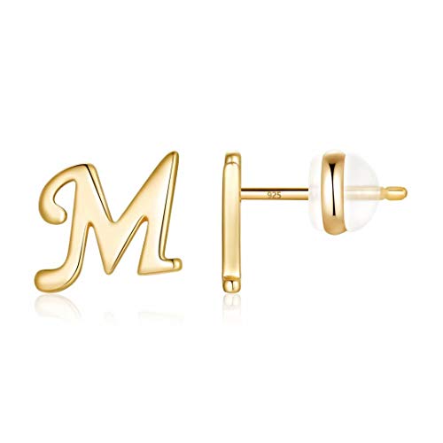 Sterling Silver Stud Earrings For Women Girls, 925 Sterling Silver Gold Stud Earrings Letter M Initial Hypoallergenic Earrings For Women, Mother's Day Valentines Gifts Toddler Kids Earrings For Girls #TOP15