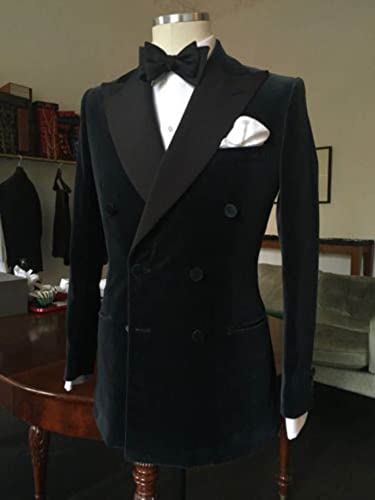 Men's Velvet Blazer Double Breasted Buttons Coat Peak Lapel Tuxedo Jacket for Party Prom Leisure2