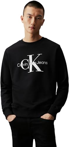 Calvin Klein Herren Sweatshirt Core Monologo ohne Kapuze, Schwarz (Ck Black), L