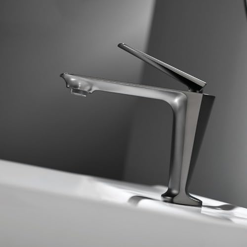 Robinet lavabo gris eau chaude et froide monotrou G1/2 moderne pour votre salle de bain.