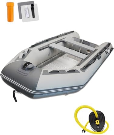 Inflatable Dinghy Boat 10ft 3-Person – Heavy Duty Fishing Boat for Adults, 10HP Motor Compatible, Aluminum Floor & Oars, USCG Approved, MCO Included