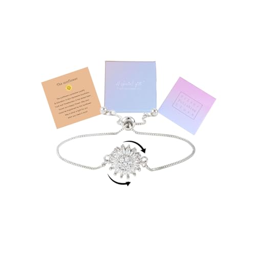 Spinning Sunflower Bracelets for Women, Shiny Silver/Gold Fidget Bracelet Anxiety Relief Gifts for Women