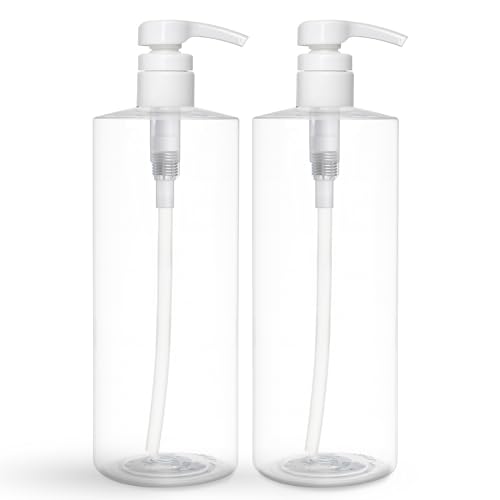 BRIGHTFROM Empty Shampoo Pump Bottles, 32 OZ / 1 Liter, BPA-Free Cylinder Containers, Household & Commercial Use, 2 Pack - Leak Proof