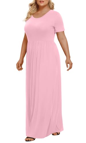 Image of LONGYUAN Women's Plus Size Maxi Dresses Summer Short Sleeve Casual Long Dress 2026 XL-6XL