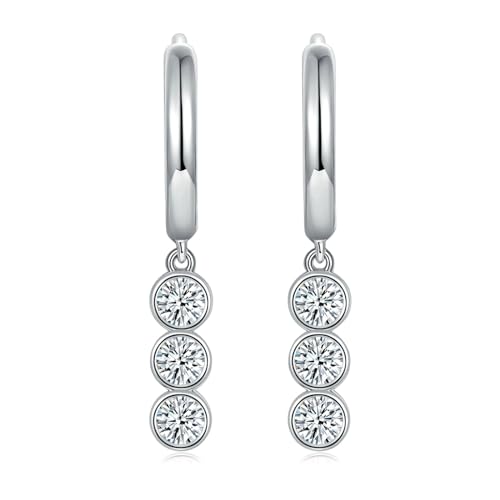 Boucles d'oreilles Moissanite pendantes en argent sterling pour femme ronde 3/4 mm