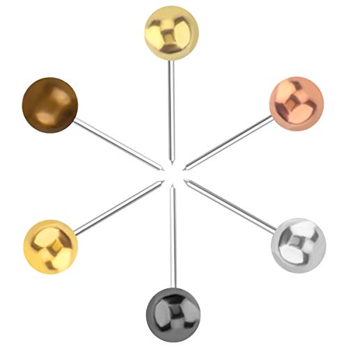 Yalis Push Pins Map Tacks 1/8-Inch Metallic Color Beads Head Marking Pins, 6 Colors, 360-count