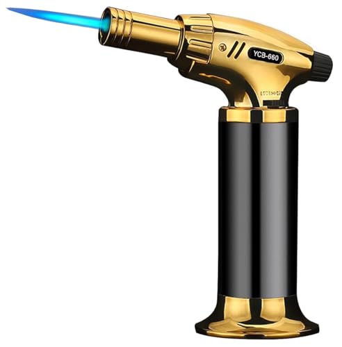 Image of YICAB Blow Torch Jet Flame I Professional Culinary Kitchen Cooking Lighter I Flame Lock & Adjustable Flame Size I Refillable Butane Gas Lighter for Food Meat BBQs Coal Brulee Baking (Golden)