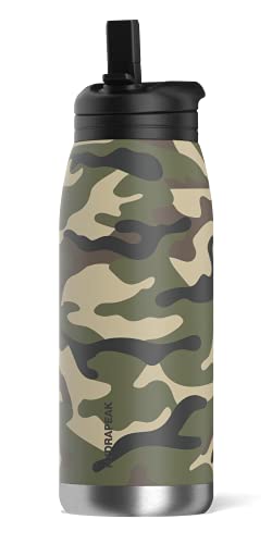 Hydrapeak Flow 32Oz Insulated Water Bottle With Straw Lid | Double Wall Vacuum Insulated Stainless Steel Water Bottles, Bpa-Free And Leak-Proof, Wide Mouth Flask With Bite Straw And Handle (Camo) #TOP6