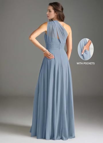 MAGGCIF One Shoulder Bridesmaid Dresses for Women with Pockets A Line Chiffon Ruffle High Low Formal Evening Gown2