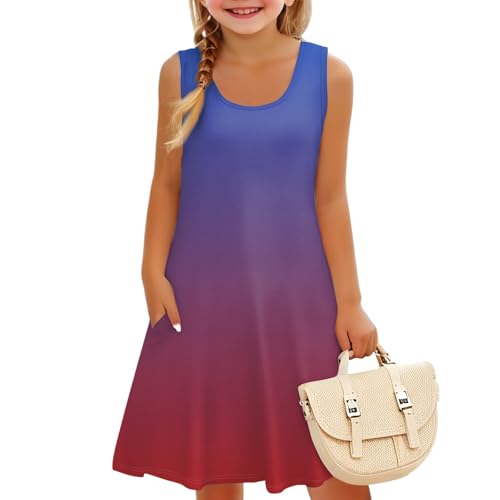 Girls Dresses Summer Casual Loose Sleeveless A-Line U Neck Sundresses Tank Swing Midi Beach Dresses with Pockets4