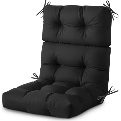 DANGHOOGY Outdoor/Indoor High Back Chair Cushion, Waterproof Outdoor Rocking Chair Cushion with Ties, Tufted Replacement Seat Cushions for Outdoor Furniture, Black