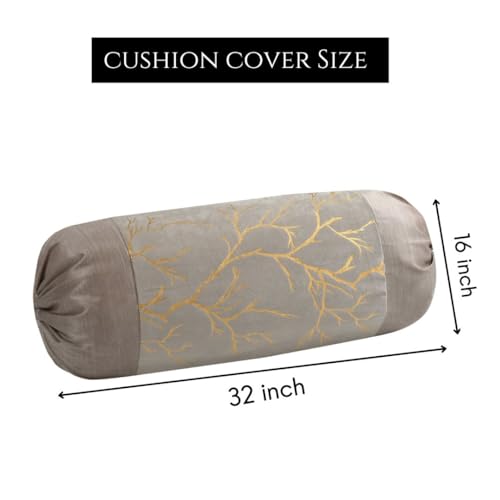Image of Bolster Pillow Cover Set of 5, Round Cushion Cover - 16 x 32 inches, Grey