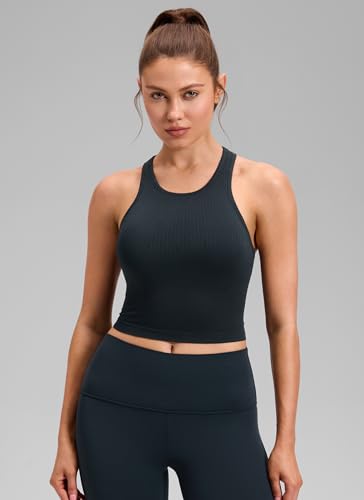 Image of CRZ YOGA Seamless Rib Racerback Crop Tank | Light Support, Removable Pads, Yoga, Ribbed, Racerback, Longline Sports Bras for Women