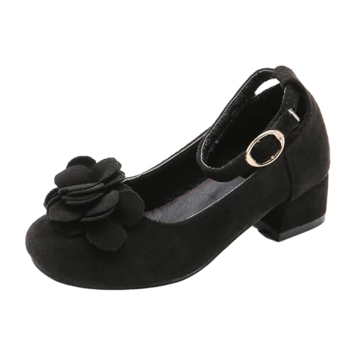 IWIHMIV Girls Dress Sandals Girls Leather Soft Closed Toe Princess Thick High Heel Bow Shoes Summer Sandals