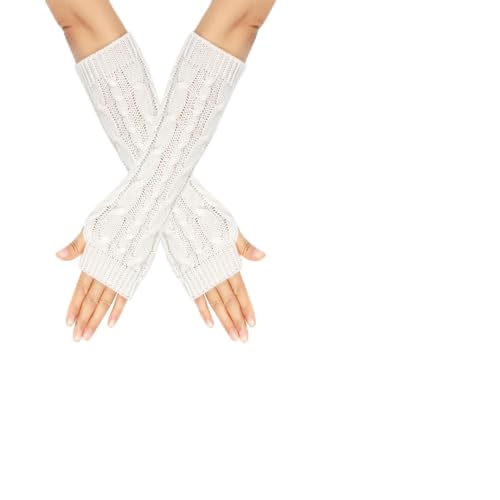 Guantes Largos sin Dedos,Guantes sin Dedos,Mujeres Guantes Sin Dedos Mujer Guantes Brazo Manoplas sin Dedos Mitones de Punto,Guantes de Invierno Cálidos y Mitones Mujer (Blanco)