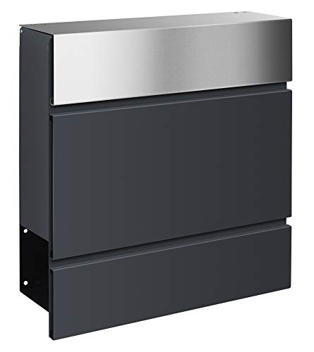 Preisvergleich Produktbild Frabox® Design Briefkasten LENS Edelstahl / anthrazitgrau RAL 7016 mit Zeitungsfach