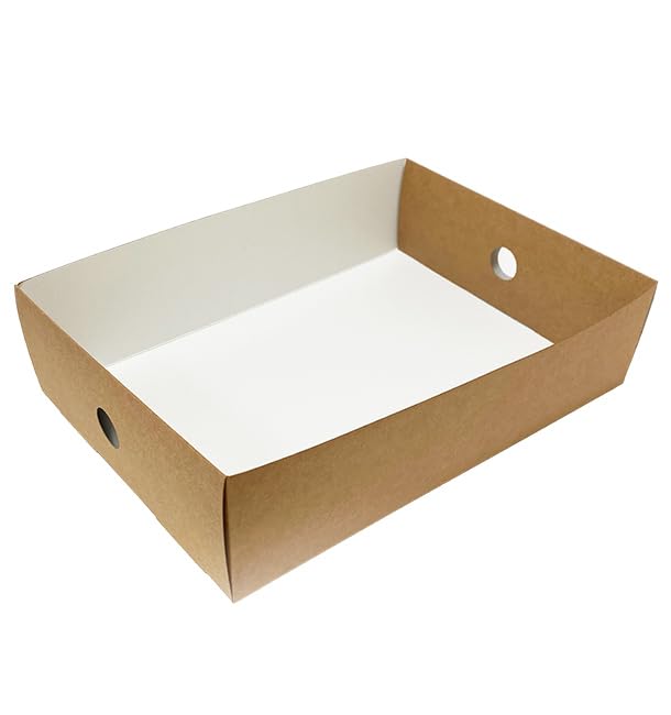 50 Bandejas de Cartón, 44,5x30,7x7,8cm, Color Kraft, Bandejas de Papel, Reciclable, Apto para Congelador, Take Away, Pastelería, Catering