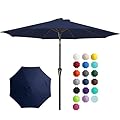 JEAREY 9FT Outdoor Patio Umbrella Outdoor Table Umbrella with Push Button Tilt and Crank, Market Umbrella 8 Sturdy Ribs UV Protection Waterproof for Garden, Deck, Backyard, Pool (Navy Blue)