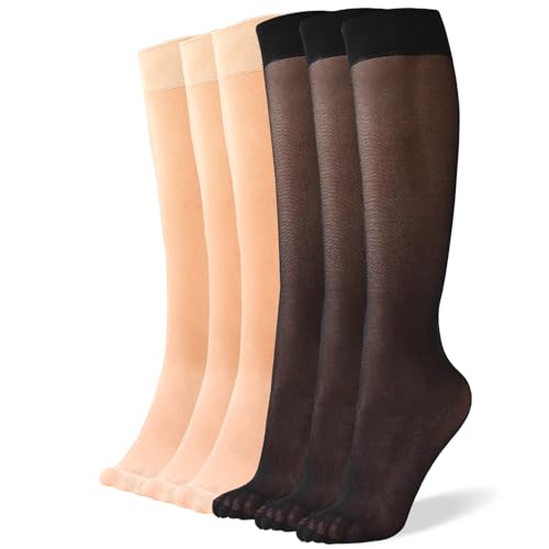 6 Pack Women's Knee High Stocking Nylon Pantyhose Socks