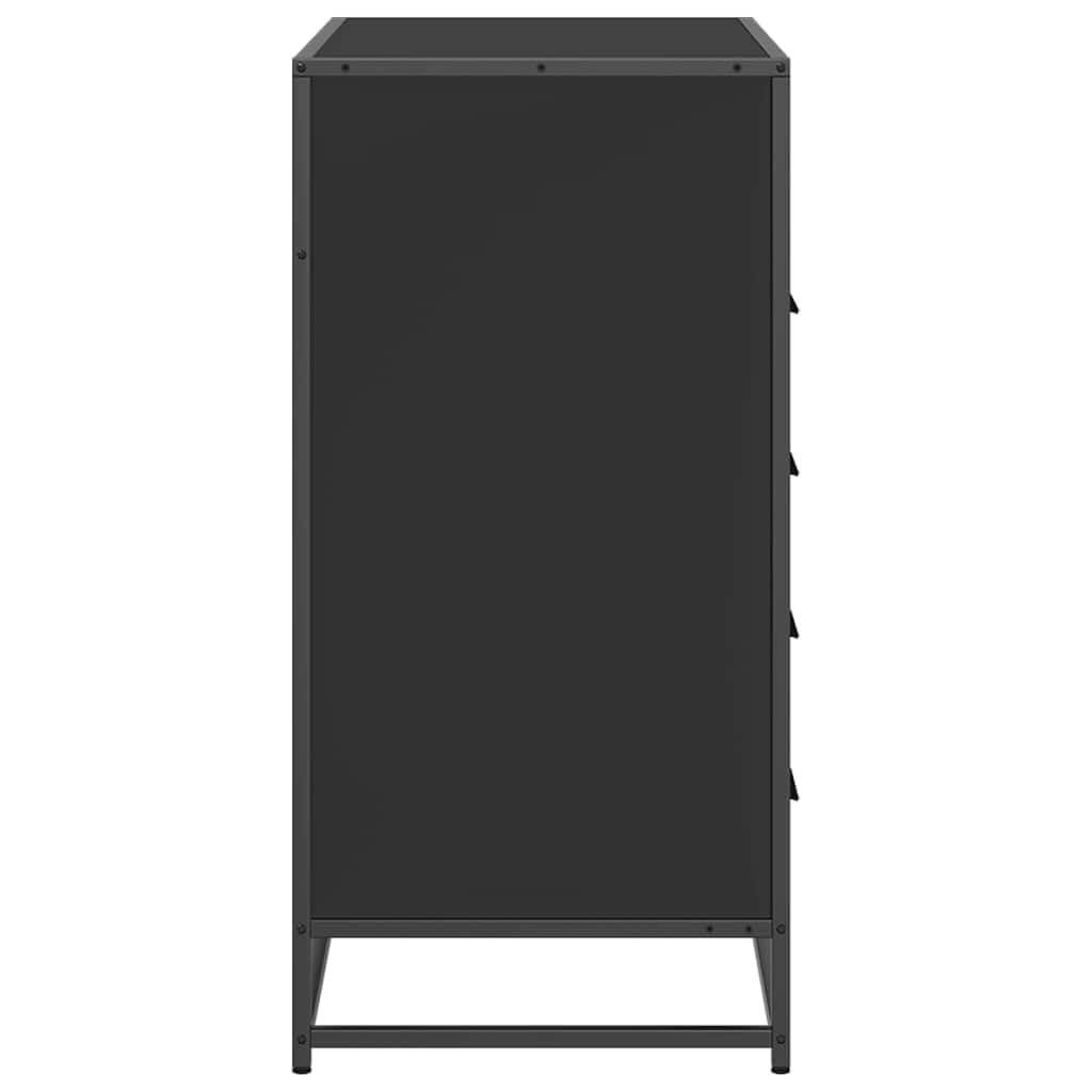 Schubladenschrank Schwarz Holzwerkstoff mit Metallgestell 70x41x83,5 cm, 4 Schubladen Stauraum für Schlafzimmer Wohnzimmer Flur, stabile Ablage für Ordnung und Aufbewahrung
