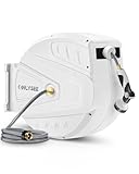 Retractable Garden Hose Reel 90ft x 5/8" Hose Reel Wall Wounted,Self-Locking System/Auto Rewind/Wall Moumted/180° Swivel/Multi-Function Spray Nozzle for Garden Lawn Garage Watering