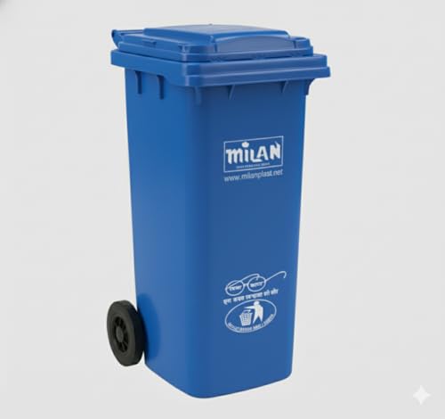 Image of Milan Plastic Manual-Lift Garbage Waste Dustbin with Wheels 120 Ltr Assorted