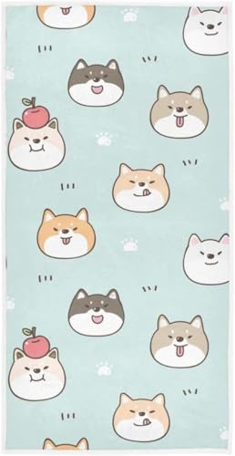 フェイスタオル バスタオル 綿 速乾 薄手 柴犬 いぬ 犬柄 アニマル 青 ブルー かわいい 可愛い 大判 タオル 部屋干し 柔らかく 肌に優しい 四季通用 家庭用 ホテル 業務用