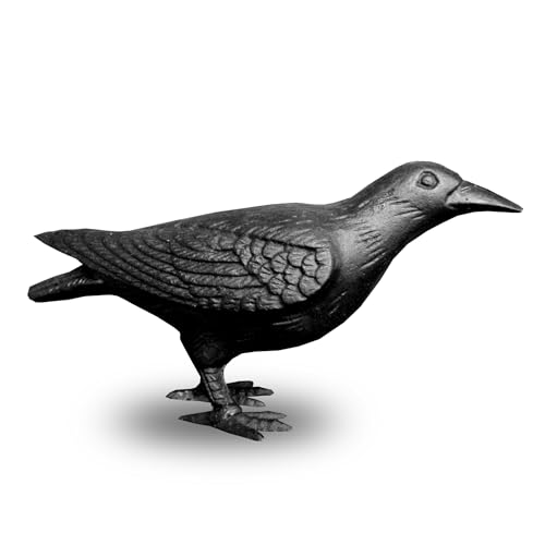 NACH Crow Decor, 4.5 x 11 x 3.5 inch, Cast Iron Black Raven Statue, Raven Decor for Outside - Head Up Crow Statue