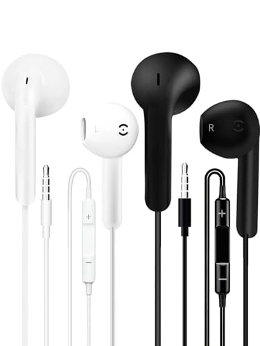 JYmusic 2 Pack Ecouteurs Filaire,Ecouteur Filaire Prise Jack,Ecouteurs Intra-Auriculaires Anti-Bruit Stéréo Jack 3.5mm (Noir + Blanc)