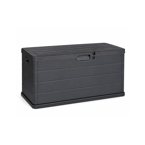 Maury's Baule Cassapanca 340 Litri Effetto Legno da Esterno: Ampio Spazio di Stoccaggio, in Resina Antracite, Dimensioni 118x59x56,5 h cm - Made in Italy