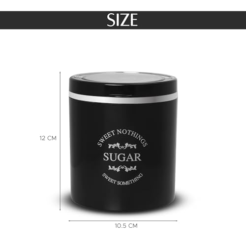 Jaypee Plus Classique 3 tea coffee sugar containers set of 3 I Airtight 750 ml Tea container Set I silicon rubber lock I kitchen container I Stackable I glossy finish I transparent Lid, Black