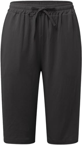 Womens Bermuda Shorts Solid Color Linen Casual Side Lace Summer Drawstring Pants with Pocket for Beach Vacations3