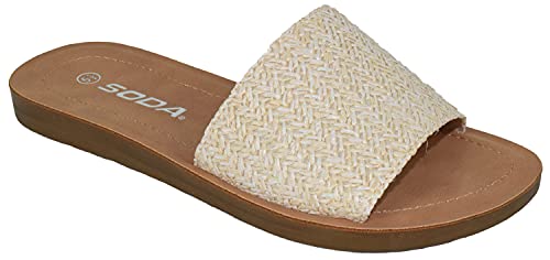 Soda Shoes Women Flip Flops Basic Plain Slippers Slip On Sandals Slides Casual Peep Toe Beach Efron-Sraffia Nude 6.5 #TOP13