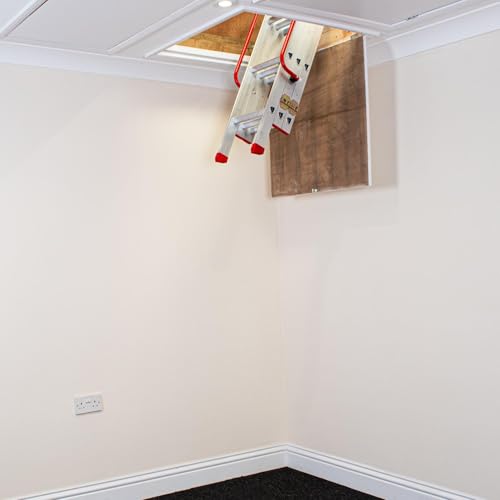 Bps Aluminium Slider | 3-Section Sliding Loft Ladder With Handrail | D-Shaped Rungs, Stowing Pole, Locking Catches | 150Kg Load Capacity - 9