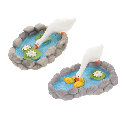 HAMPPLIES 2pièces Petite Figurine Et Étang Résine Décoration De Jardin Miniature Statuette De Paysage pour Balcon Et Salon