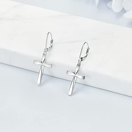 Cross Earrings S925 Sterling Silver Origami Cross Dangle Drop Earring Gifts for Women