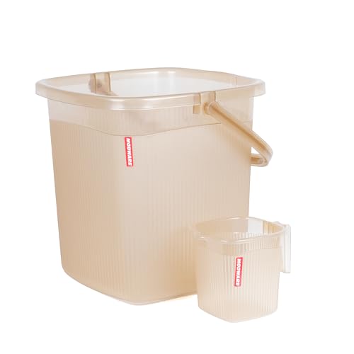 Image of MODWARE Plastic Bucket with Mug Set, 20L Transparent Bucket with 1 Litre Mug, Durable Lightweight Bathroom Set (Brown, 20L)
