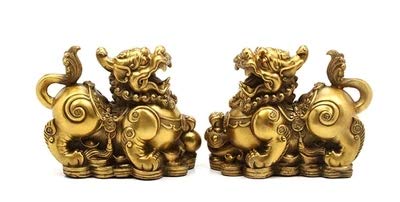 Statue Feng Shui en Laiton Doré YuanBao Dragon Licorne Haute Qualité