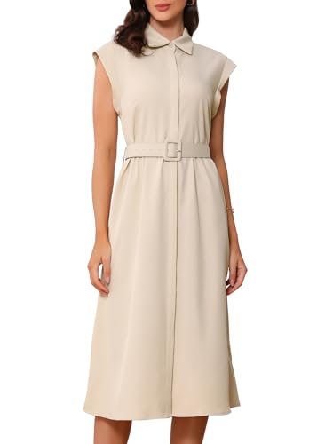 Robe de travail midi sans manches à col boutonné tenue formelle et élégante pour femme active