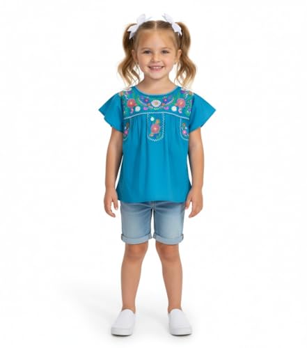 Image of unik Girls Cotton Embroidered Floral Blouse for Birthdays, Cultural Events, Cinco De Mayo