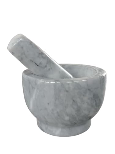 LA CASA DI EVA Mortaio Marmo con Pestello Cm13 Utensile Cucina, Bianco/Grigio, 13 cm