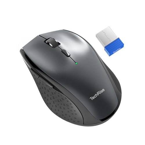 TechRise Wireless Mouse for Laptop, 4800 DPI Optical, 2.4G Ergonomic Computer Mouse, 30 Months Battery, 6 Buttons Cordless Mouse, Portable Optical USB Mouse for PC Windows Mac Chromebook (Gray)
