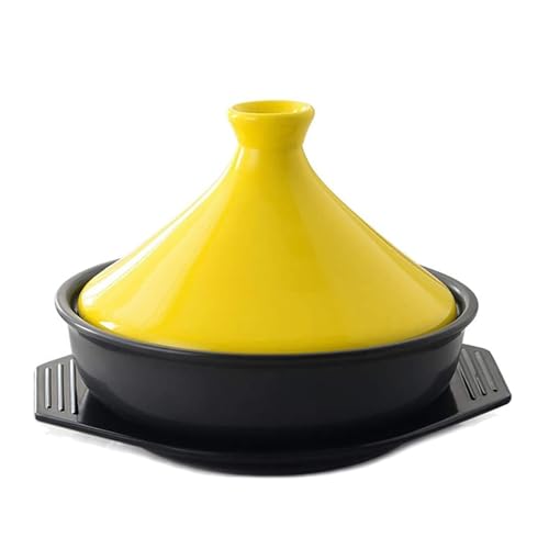 LVYUDS Tagine Pot Moroccan for Cooking, Ceramics Tajine Tapered Lid with Tray Compatible with Gas Stove Braised Chicken Soup Give Away Recipes(Color:Yellow)