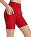 Tesla TM-FYS14-RED_Large Shorts 7" High Waist Training Active Fitness Running Bike w Side Pockets FYS14
