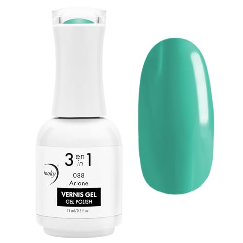 Looky - Looky 3-in-1 Gel Nail Polish #088 Ariane, Combined Base, Color, Top Coat, Salon Quality Manicure at Home DIY, Easy Application Nail Lacquer, UV LED Curing, Long Lasting Color, Greens, 15ml (0.5fl oz)