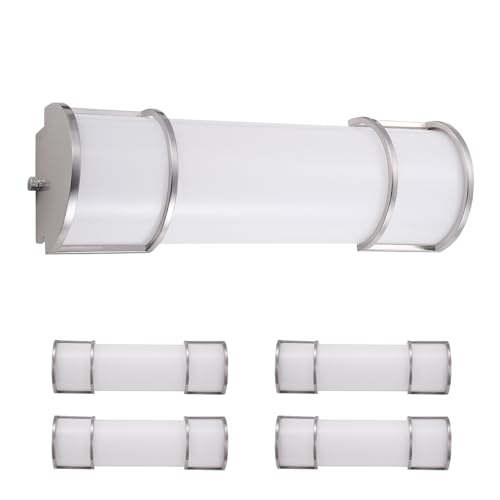 Image of ASD LED 18 inch Vanity Flush Mount Light Fixture, Linear Bathroom Lighting Bar | 3CCT, Dimmable, Energy Star, ETL Listed | 20W 1650LM 3000-5000K 120V | Long Bath Wall Sconce Over Mirror | Nickel, 4 Pack