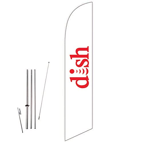 GLOBAL ADVERTISING SOLUTIONS Dish Feather Flag Eye Catching Banner Sign for Business and Marketing Complete Set with 15 ft Pole Kit and Ground Spike