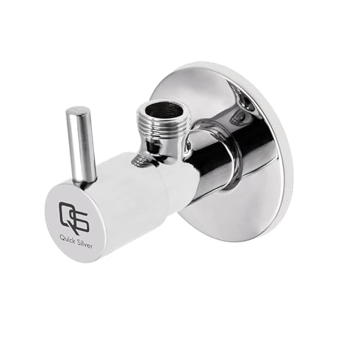 Image of QUICK SILVER Delta Brass Angle Valve One Way Quarter Turn Stop Cock with Wall Flange & Chrome Finish Stainless Steel Valves for Bathroom Wash Basin Geyser (Pack of 1)