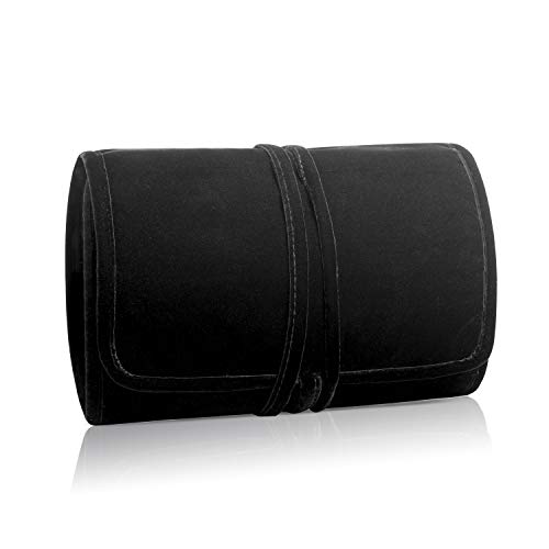 Teamoy Velvet Travel Jewelry Roll, Jewelry Storage Bag Organizer For Necklaces, Earrings, Bracelets, Rings, Brooches And More, Compact And Easy To Carry (Large, Velvet- Black) #TOP7