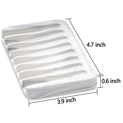 Ceramic Soap Dish For Sink,Self Draining Soap Dishes Saver For Shower Bar Soap Holder For Bathroom Soap Container Holder Dish For Kitchen,Marble Decor,White #TOP6